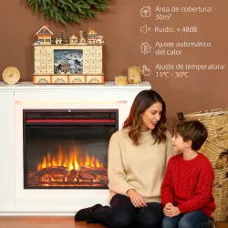 Chimenea Eléctrica 1000/2000W con Efecto de Llama de 5 Niveles de Brillo y 12 Colores para 30 ㎡ Blanco - Ogal.Es