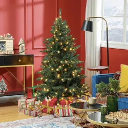 Árbol de Navidad Artificial 150 cm con 220 Luces LED 588 Ramas y Patas de Metal Árbol Navideño para Interior Verde - Ogal.Es