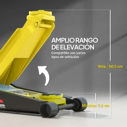 Gato Hidráulico para Coche 3T Altura de Elevación 75-505 mm con Bomba de Doble Pistón Ruedas Mango de Aluminio A... - Ogal.Es