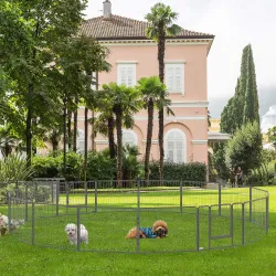 Parque para Perros de 16 Paneles con 2 Puertas Corralito para Perros para Exterior Interior Acero 80x60 cm Gris - Ogal.Es