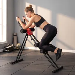 Máquina Abdominales Plegable con Monitor LCD para Entrenamiento de Cuerpo Completo en Casa Rojo y Negro - Ogal.Es