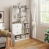Estantería para Libros Alta y Estrecha con Panel Perforado 2 Cajones 8 Compartimentos Abiertos 120x30x200 cm Blanco - Ogal.Es