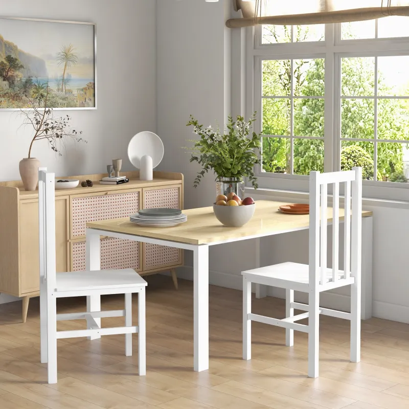 Juego de 2 Sillas de Comedor con Respaldo Alto de Listones y Estructura en Madera de Pino 38,5x47,5x99 cm Blanco - Ogal.Es