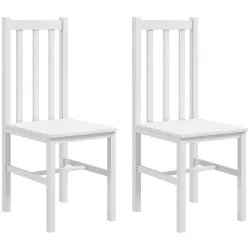 Juego de 2 Sillas de Comedor con Respaldo Alto de Listones y Estructura en Madera de Pino 38,5x47,5x99 cm Blanco - Ogal.Es