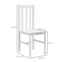 Juego de 2 Sillas de Comedor con Respaldo Alto de Listones y Estructura en Madera de Pino 38,5x47,5x99 cm Blanco - Ogal.Es