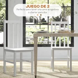 Juego de 2 Sillas de Comedor con Respaldo Alto de Listones y Estructura en Madera de Pino 38,5x47,5x99 cm Blanco - Ogal.Es