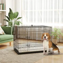 Jaula para Perros Plegable con Cojín Puertas Bandeja Extraíble y Marco de Alambre Metálico 106x71,5x76 cm Negro ... - Ogal.Es