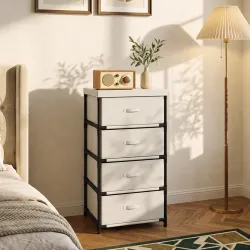 Cómoda para Dormitorio con 4 Cajones de Tela Marco de Acero Cajonera para Salón Oficina Vestidor Beige - Ogal.Es