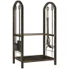 Estante de Leña de Metal de 2 Niveles con 4 Herramientas para Chimenea y Ganchos 43x30x74 cm Marrón Oscuro - Ogal.Es
