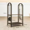 Estante de Leña de Metal de 2 Niveles con 4 Herramientas para Chimenea y Ganchos 43x30x74 cm Marrón Oscuro - Ogal.Es