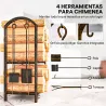 Estante de Leña de Metal de 2 Niveles con 4 Herramientas para Chimenea y Ganchos 43x30x74 cm Marrón Oscuro - Ogal.Es