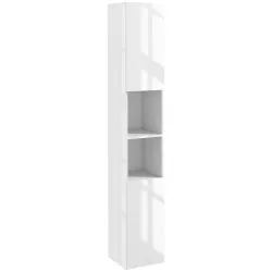 Armario de Baño Alto y Estrecho con Puertas y Estantes Ajustables 30x30x181,5 cm Blanco Brillo - Ogal.Es