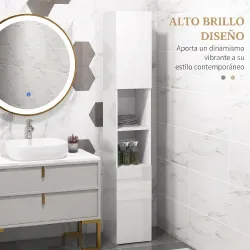 Armario de Baño Alto y Estrecho con Puertas y Estantes Ajustables 30x30x181,5 cm Blanco Brillo - Ogal.Es