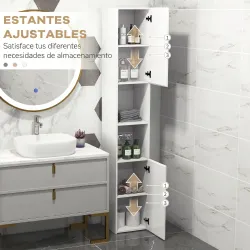 Armario de Baño Alto y Estrecho con Puertas y Estantes Ajustables 30x30x181,5 cm Blanco Brillo - Ogal.Es