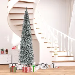 Árbol de Navidad Estrecho 270 cm Árbol Navideño Nevado con 1014 Ramas y Soporte de Metal para Salón Verde y Blanco - Ogal.Es