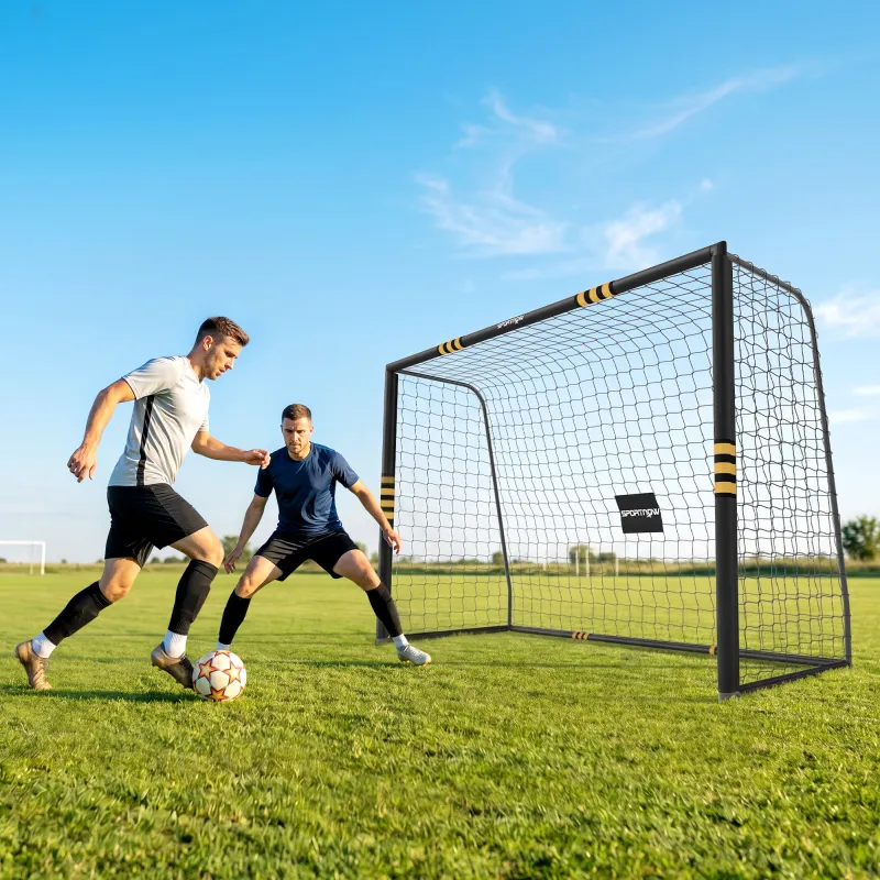 Portería de Fútbol para Jardín 300x120x200 cm con Red Estructura Metálica y Acolchada EPE Negro y Amarillo - Ogal.Es