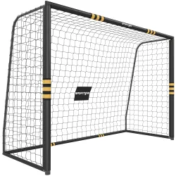 Portería de Fútbol para Jardín 300x120x200 cm con Red Estructura Metálica y Acolchada EPE Negro y Amarillo - Ogal.Es