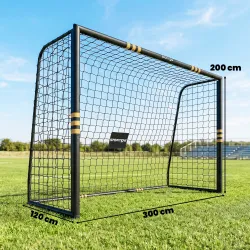 Portería de Fútbol para Jardín 300x120x200 cm con Red Estructura Metálica y Acolchada EPE Negro y Amarillo - Ogal.Es
