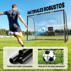 Portería de Fútbol para Jardín 300x120x200 cm con Red Estructura Metálica y Acolchada EPE Negro y Amarillo - Ogal.Es