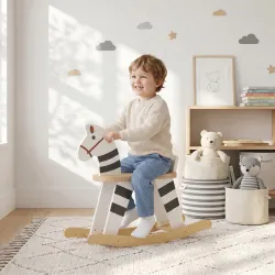 Caballito Balancín para Bebés Caballo Balancín con Base de Madera y Respaldo para Niños de 1,5 a 3 Años Negro y ... - Ogal.Es