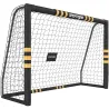 Portería de Fútbol para Jardín 240x85x160 cm con Red Estructura Metálica Acolchada EPE y Piquetas Negro y Amarillo - Ogal.Es
