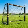 Portería de Fútbol para Jardín 240x85x160 cm con Red Estructura Metálica Acolchada EPE y Piquetas Negro y Amarillo - Ogal.Es