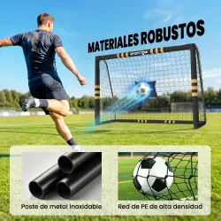 Portería de Fútbol para Jardín 240x85x160 cm con Red Estructura Metálica Acolchada EPE y Piquetas Negro y Amarillo - Ogal.Es