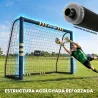 Portería de Fútbol para Jardín 240x85x160 cm con Red Estructura Metálica Acolchada EPE y Piquetas Negro y Amarillo - Ogal.Es