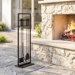 Juego de Utensilios para Chimenea de 5 Piezas de Metal con Cepillo Pala Atizador Pinzas y Soporte Negro - Ogal.Es