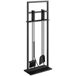 Juego de Utensilios para Chimenea de 5 Piezas de Metal con Cepillo Pala Atizador Pinzas y Soporte Negro - Ogal.Es