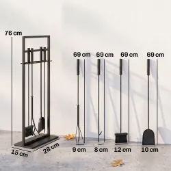 Juego de Utensilios para Chimenea de 5 Piezas de Metal con Cepillo Pala Atizador Pinzas y Soporte Negro - Ogal.Es