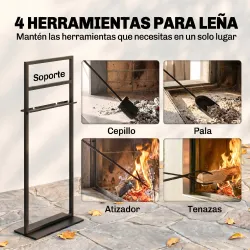 Juego de Utensilios para Chimenea de 5 Piezas de Metal con Cepillo Pala Atizador Pinzas y Soporte Negro - Ogal.Es