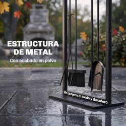 Juego de Utensilios para Chimenea de 5 Piezas de Metal con Cepillo Pala Atizador Pinzas y Soporte Negro - Ogal.Es