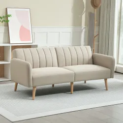 Sofá Cama de 2 Plazas Tapizado en Lino Sintético con Respaldo Ajustable y Reposabrazos Desmontables 173x75x73 cm... - Ogal.Es