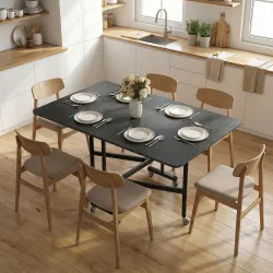 Mesa de Comedor Plegable para 4-6 Personas con Ruedas y Alas Abatibles Mesa Abatible para Cocina 120x80x73cm Negro - Ogal.Es