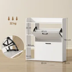 Zapatero Estrecho con 2 Puertas 3 Estantes Laterales y Estantes Ajustables para 15 Pares de Zapatos Blanco - Ogal.Es