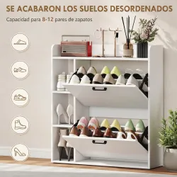 Zapatero Estrecho con 2 Puertas 3 Estantes Laterales y Estantes Ajustables para 15 Pares de Zapatos Blanco - Ogal.Es