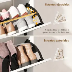 Zapatero Estrecho con 2 Puertas 3 Estantes Laterales y Estantes Ajustables para 15 Pares de Zapatos Blanco - Ogal.Es