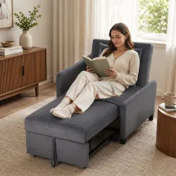 Sofá Cama 1 Plaza Convertible 4 en 1 Sillón Cama Tapizado en Terciopelo Respaldo Ajustable Gris Oscuro - Ogal.Es