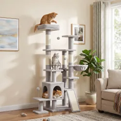 Árbol Rascador para Gatos 152 cm Multinivel con Cueva Hamaca Cama Escalera Rascadora 4 Postes de Sisal Bolas Gri... - Ogal.Es