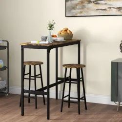 Conjunto Mesa Alta de Cocina con 2 Taburetes Marco de Acero Estilo Industrial Mesa Alta para Comedor Marrón&nbsp;Rústico - Ogal.Es
