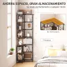 Estantería de Esquina de 7 Niveles Estantería Industrial para Dormitorio Salón Estudio 60x60x198 cm Marrón Rústico - Ogal.Es