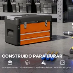 Maletín de Herramientas Resistente con 2 Cajones y Asa de Transporte Caja para Hogar y Taller Naranja - Ogal.Es