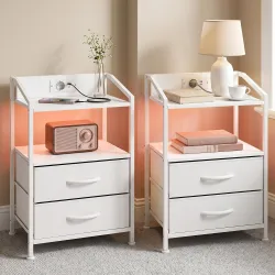Juego de 2 Mesitas de Noche con Luces LED RGB y Estación de Carga 2 Cajones de Tela para Dormitorio 40x30x60 cm ... - Ogal.Es