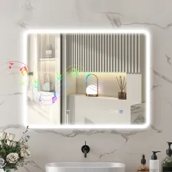 Espejo de Baño con Luz LED 90x70 cm con Bluetooth 3 Colores de Luz Función Antivaho Función de Memoria IP44 - Ogal.Es