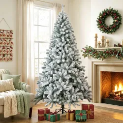 Árbol de Navidad Nevado de 220 cm con 1000 Puntas de PVC Ignífugo Ramas Articuladas Montaje Rápido Verde y Blanco - Ogal.Es