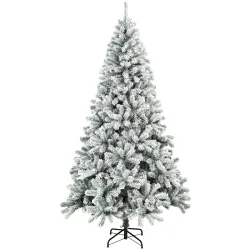 Árbol de Navidad Nevado de 220 cm con 1000 Puntas de PVC Ignífugo Ramas Articuladas Montaje Rápido Verde y Blanco - Ogal.Es
