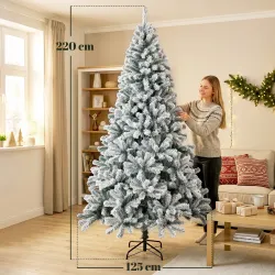 Árbol de Navidad Nevado de 220 cm con 1000 Puntas de PVC Ignífugo Ramas Articuladas Montaje Rápido Verde y Blanco - Ogal.Es