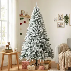 Árbol de Navidad Nevado de 220 cm con 1000 Puntas de PVC Ignífugo Ramas Articuladas Montaje Rápido Verde y Blanco - Ogal.Es
