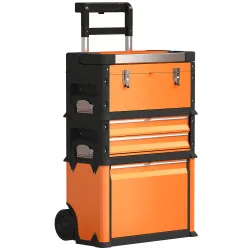 Caja de Herramientas con Ruedas Apilable Carro de Herramientas de Acero con Bandeja Mango Telescópico Naranja y ... - Ogal.Es